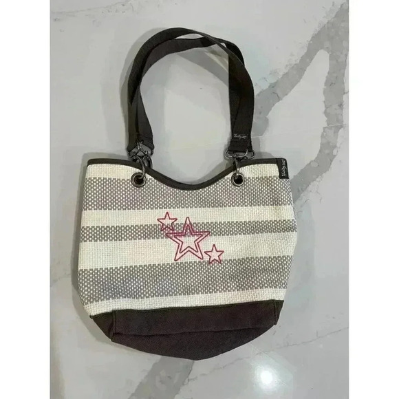 Thirty One Spring Summer Purse Paper Weave Shoulder Bag Brown Ivory Stripe 31 - Picture 1 of 9